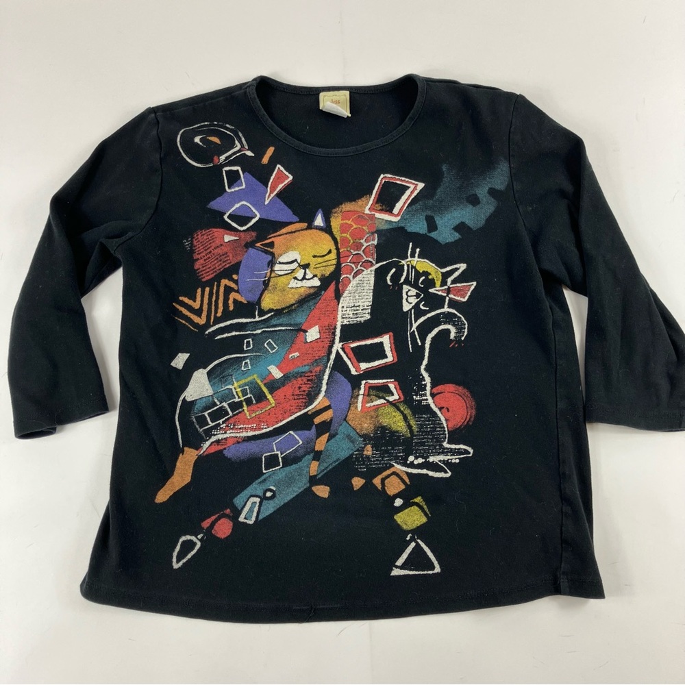 Vintage Jess & Jane Abstract Cat 3/4 Sleeve Top